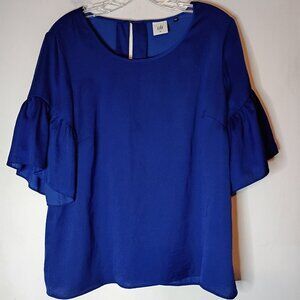 Cabi Blue Ruffle Sleeve Blouse Women's Medium Dressy Top